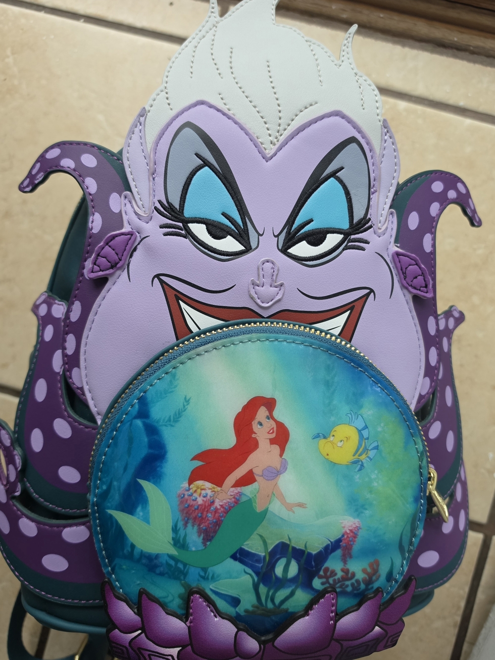 The Little Mermaid Ursula Character Backpack with Ariel Front Pocket
